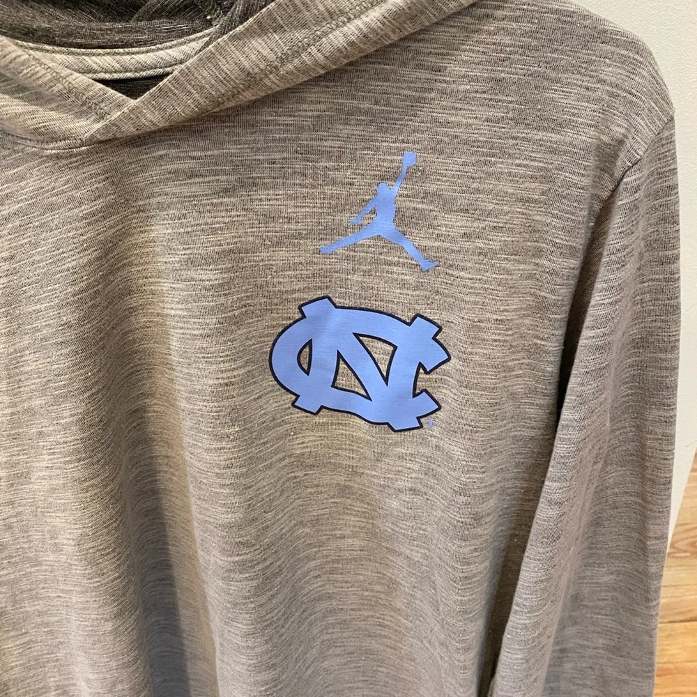 Jordan Gray Hooded Long Sleeve with Carolina Blue UNC Logo